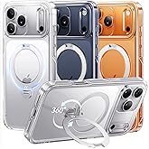 CASEKOO Clear for iPhone 17 Pro Max Case with 360 Spin Magnetic Stand[Fit for MagSafe][17FT Military Protection][Long-Lasting Clarity] Slim Polished Frame Titanium Alloy Sturdy Stand 6.9", Clear