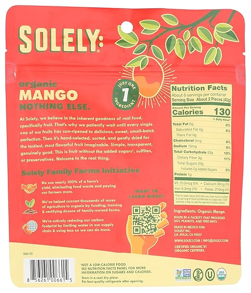 SOLELY ORGANIC DRIED MANGO HALVES, LARGE (PACK OF 1) | ONE INGREDIENT | VEGAN | NON-GMO | NO ADDED SUGAR