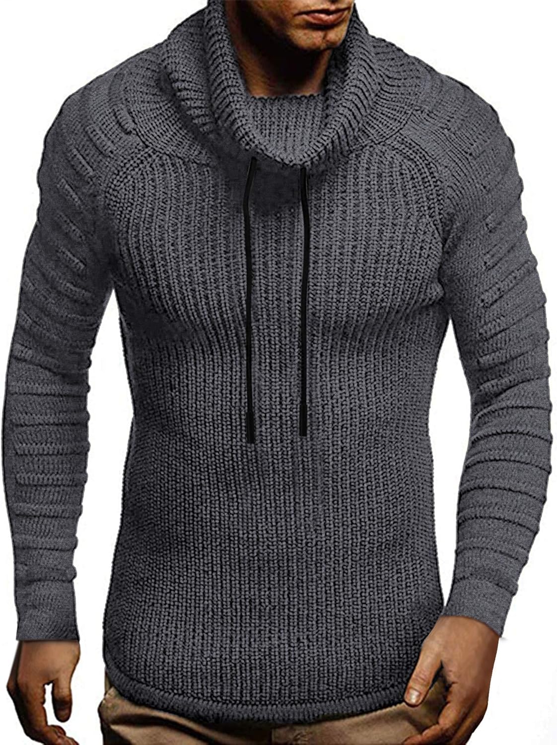 COOFANDY Men's Knitted Turtleneck Sweater Cotton Hightneck Shawl Collar