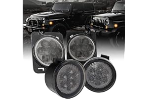 ONLINE LED STORE TRUE MODS LED Turn Signal & Side Marker Light Replacement for Jeep Wrangler [Smoked Lens] [Amber] LED Light Kit Compatible with Jeep Wrangler JK & Unlimited 2007-2018 Accessories