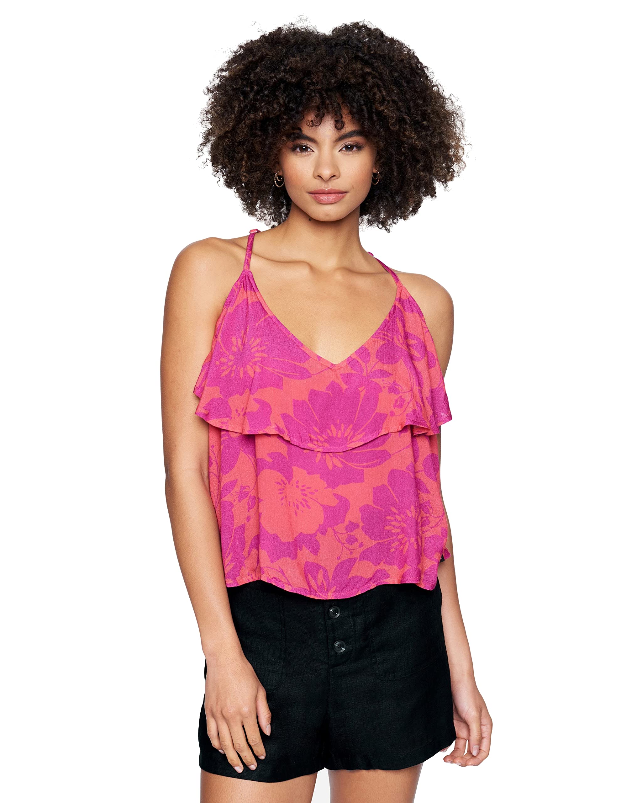 Hurley Women's Ali Layered Cami T-Shirt, Knock Out, M