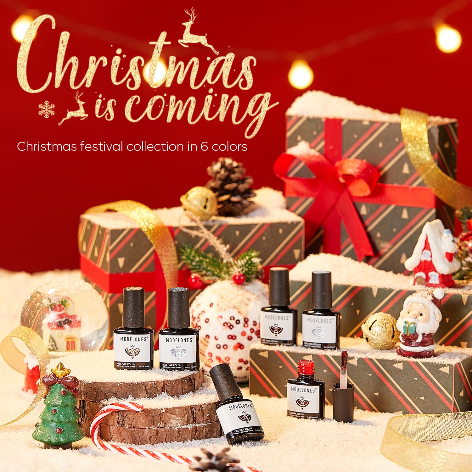 modelones 6 Colors Christmas Gel Nail Polish Set, Winter Red Glitter Dark Green White Gold Silver New Year Gel Polish Kit Soak Off Nail Art Manicure Home Gift for Women Girls - Image 3