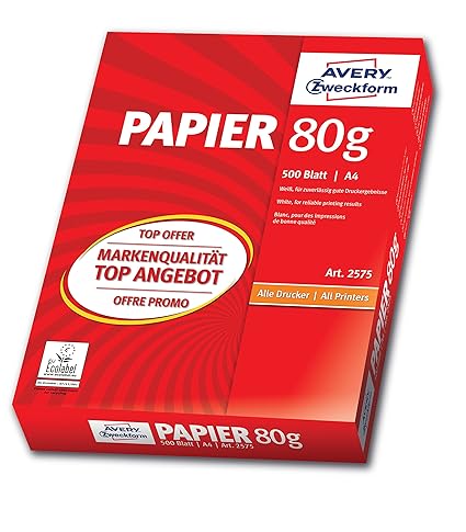 AVERY Zweckform 2575 Drucker-/Kopierpapier (DIN A4 Papier, 80 g/m², 500 Blatt, alle Drucker) weiß