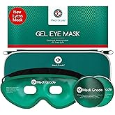 Medi Grade Cooling Gel Eye Mask for Puffy Eyes – Reusable Gel Eye Mask and Cooling Eye Pads with Thermo-Bag for Dark Circles and Morning/Night Skincare Routine – Reversible Cold Eye Mask