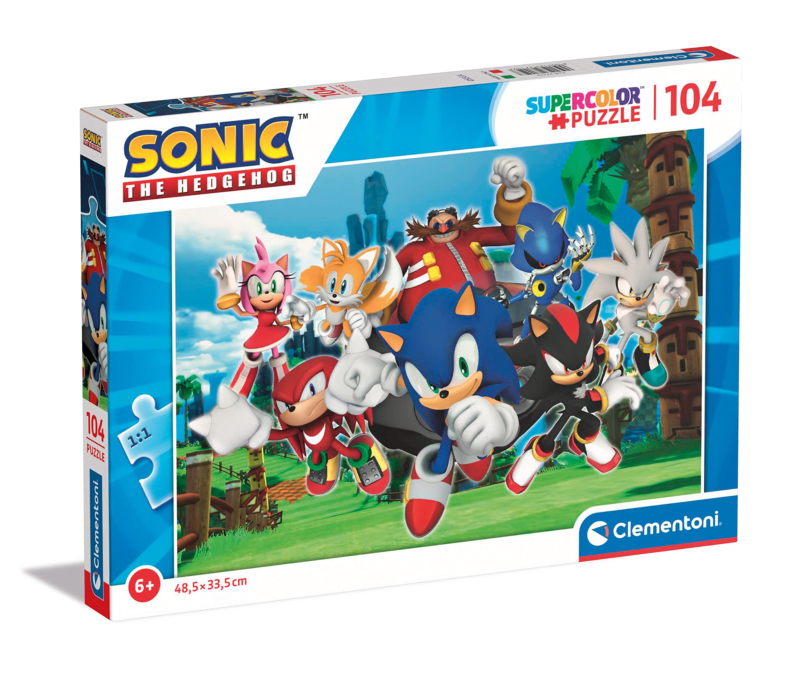 Clementoni - 27159 - Supercolor Puzzle Sonic - 104 Pieces - Jigsaw Puzzle For Kids Age 6 - Made In Italy