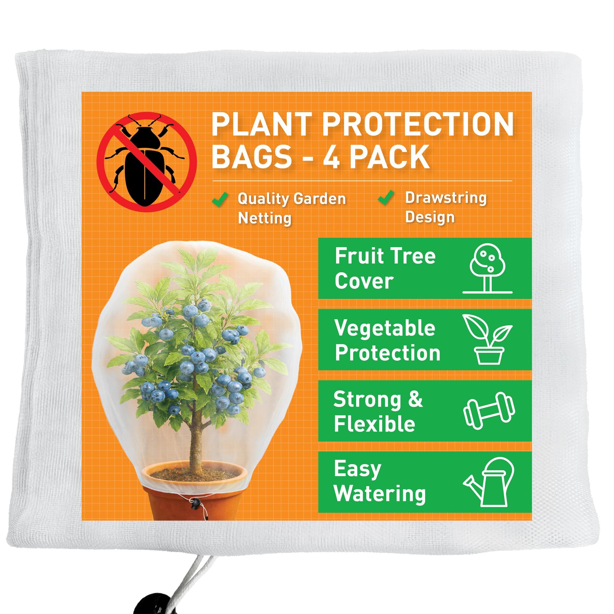 Fruit Tree Protection Bags 3.5x2.5 FT in 4 Pack | Multiple Size Garden Netting for Fruit & Vegetable Protection | White Plant Net Cover for Blueberry & Tomato | Bird & Insect Mesh Fabric Protector