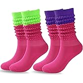 Buauty Neon Slouch Socks 80s 90s Scrunch Leg Warmers Y2k Knee High Socks Outfit