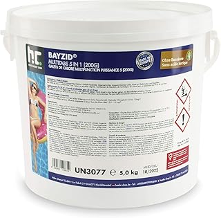 Chlor Multitabs 5 in 1 - 200g Tabs Multi Chlortabletten - 1 x 5kg mit 5 Phasen Pflegewirkung für sauberes und hygienisches Poolwasser