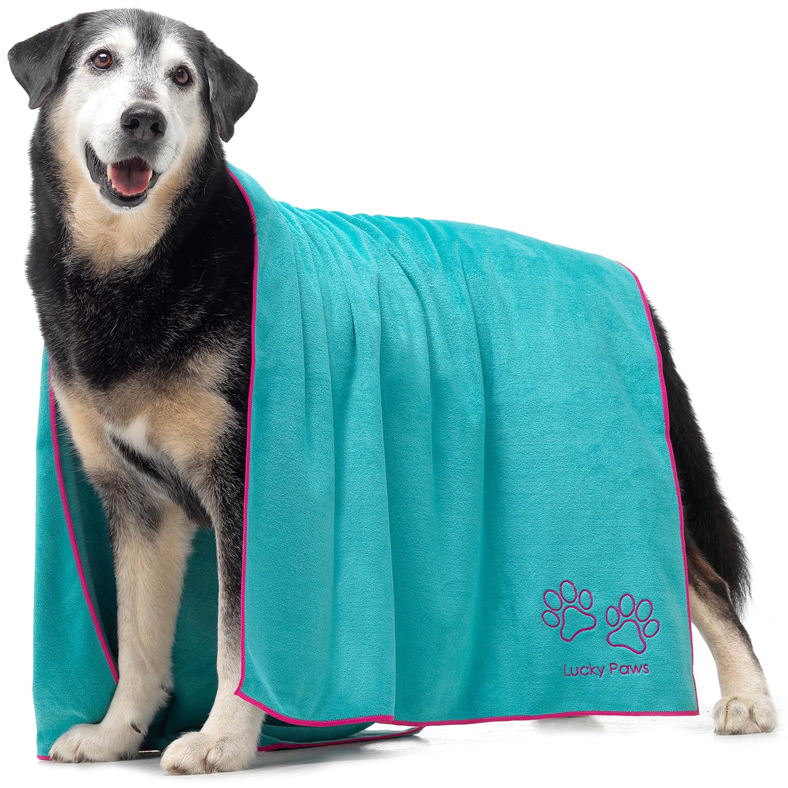 Lucky Paws® UK Dog Towel – Extra Large 140x70cm Dog Towels – Super Absorbent, Luxuriously Soft, Fast Drying Dog Towels for Drying Dogs – Premium Microfibre Dog Towel (Pack of 1, Turquoise)