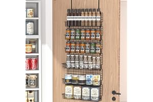 JKsmart 6-Tier Spice Rack Organizer with Door Hook, Wall Mounted & Over the Door Spice Racks for Kitchen Pantry Door Cabinet, Two Size, Large Capacity, Black