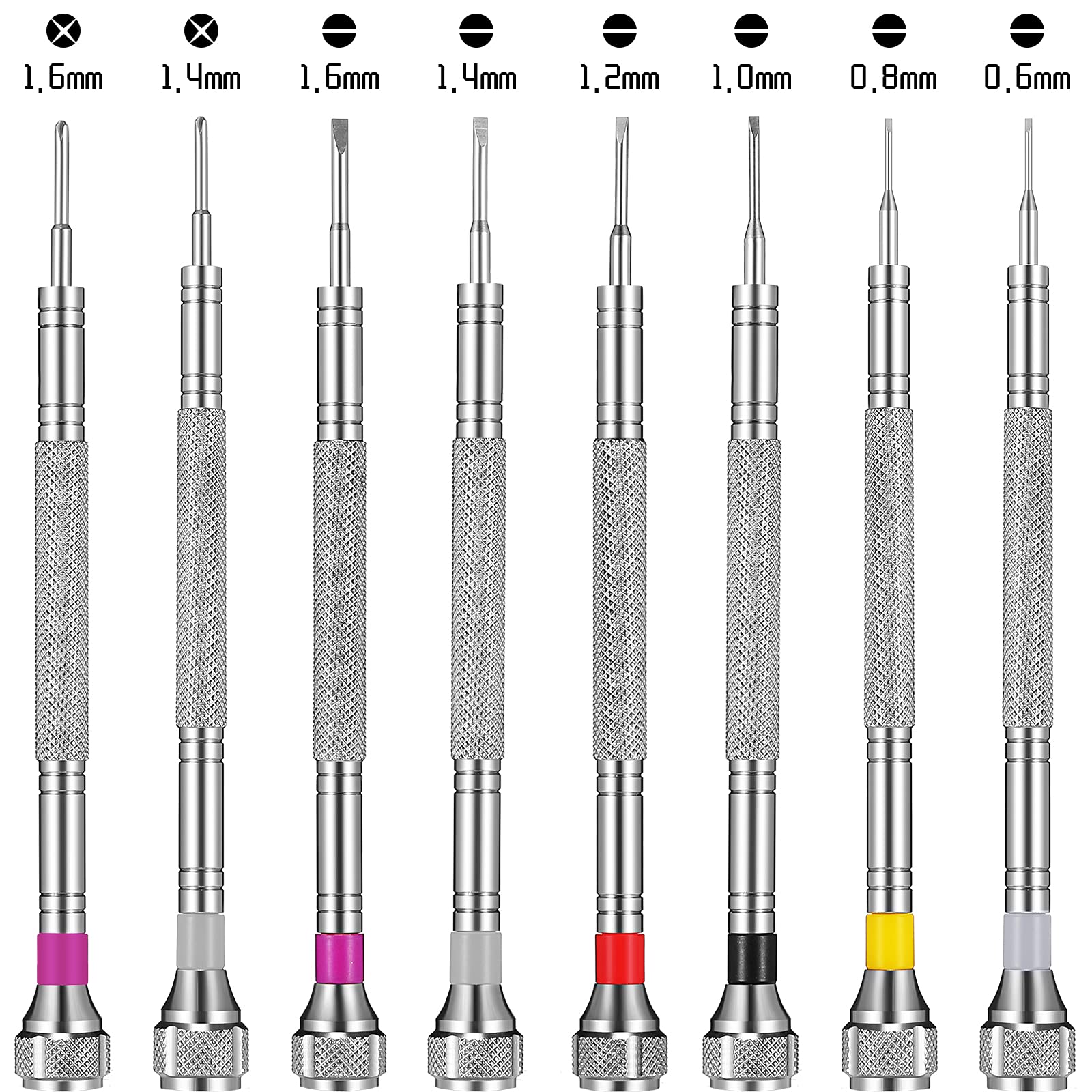 Chumia 8 Pieces Precision Jewelers Screwdriver Set, Micro Watch Repair Screwdriver Set 0.6-1.6 mm for Watch, Eyeglasses, Jewelry Work, Electronics Repair(Flathead, Phillips)