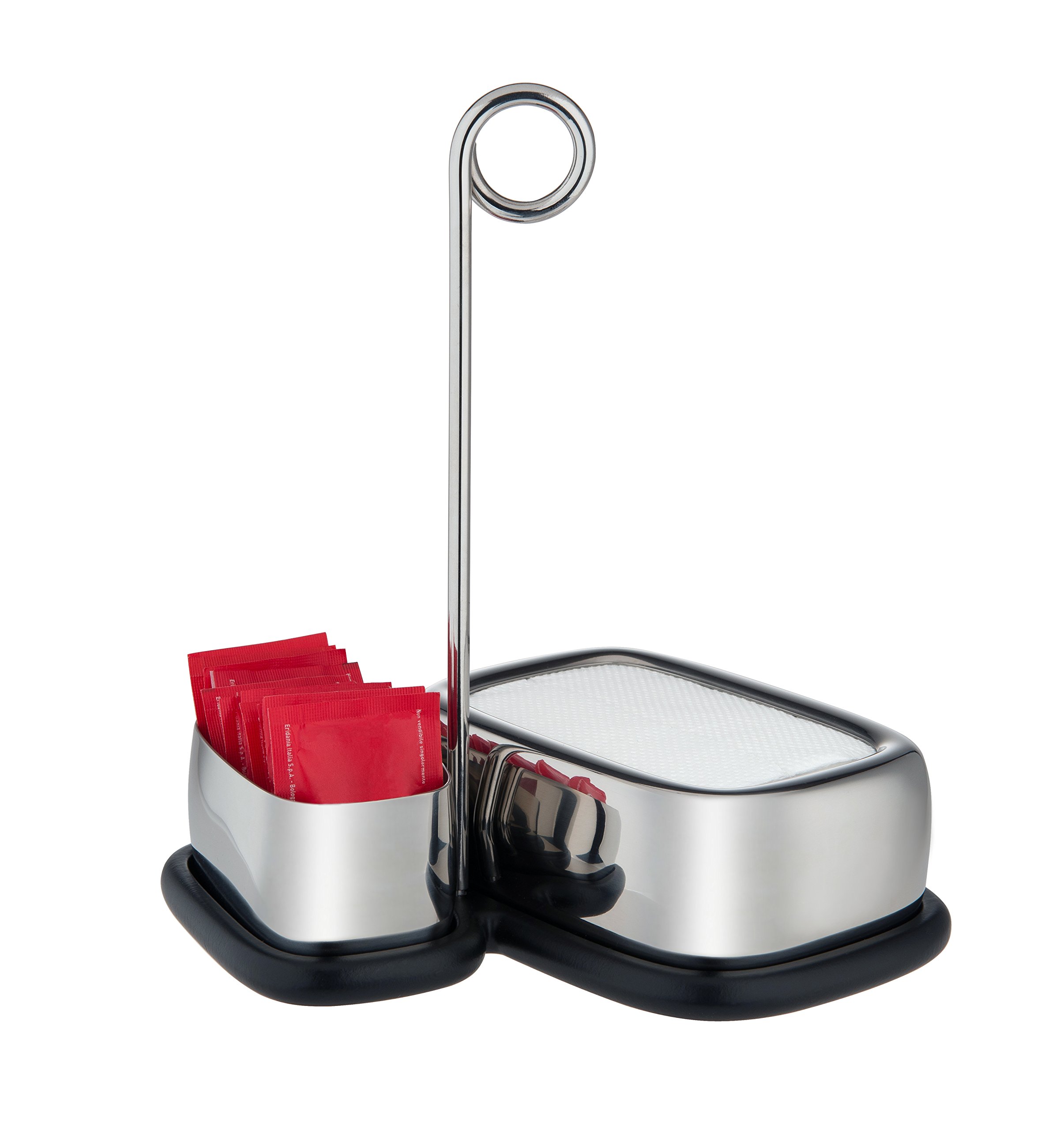 Alessi VS07 1 Bibo Tea and Coffee Accessories Set: Napkin Holder and Tea Bags or Sugar Sachets Holder - 18/10 Stainless Steel and Melamine