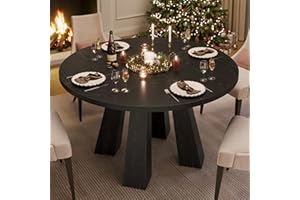 IDEALHOUSE 47" Round Dining Table for 4-6, Wood Kitchen Table with Sturdy Base, Farmhouse Circle Dinner Table for Dining Room, Living Room, 4 Strong Legs, Black