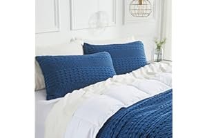 VHC Brands 100% Cotton Waffle Weave Navy Blue King Size Sham Set of 2 20x36, Decorative Throw Pillow Covers/Shams, Boho Farmhouse Bedroom Decor