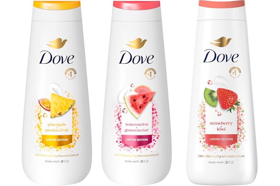 Dove Limited Edition Body Wash for women 3 count Mixed Summer Variety Pack for Hydrated & Soft Skin 20 fl oz