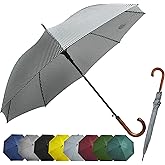 Baulkim 52" Arc Classic Wooden Handle Umbrella,vintage long handle umbrellas for rain,big black j handle cane umbrella,Automatic Umbrella with curved handles