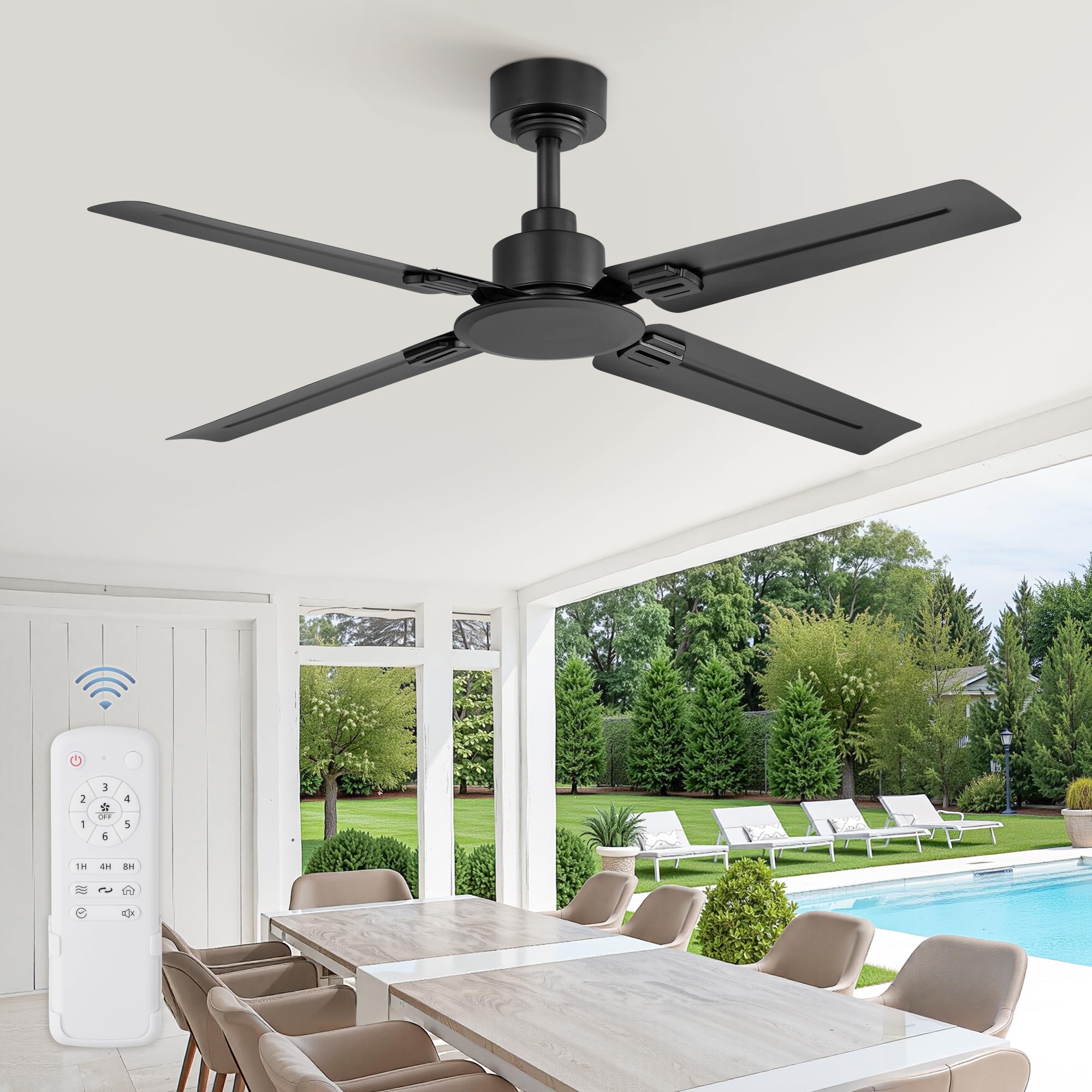 Photo 1 of ZMISHIBO 1 pack 48 Inch Ceiling Fan with Remote,6-Speed Reversible DC Outdoor Ceiling Fan No Light for Patio Porch Living Room Covered Outdoor-Black