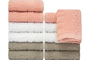 PH Pleasant Home Diamond Wash Cloths Set - 12 Pack (12” x 12”) – 509 GSM - 100% Ring Spun Cotton Wash Cloth - Super Soft and Highly Absorbent Face Towels (Blush, White & Tan)