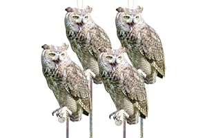 Kungfu Mall 4PCS Plastic Fake Owls, Hanging Decoration, with Reflective Tape for Patio Garden Windows Porch Tree