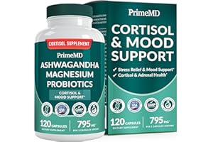 PRIMEMD 5-in-1 Cortisol Supplement for Women and Men with Ashwagandha for Calmness, Focus, and Adrenal Support Supplements with Shilajit Extract, Magnesium Glycinate, Probiotics (120 ct) (Pack of 1)