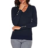Spicy Sandia Women's V Neck Sweaters Long Sleeve Lightweight Pullover Knit Shirt Essential Top Dressy Casual