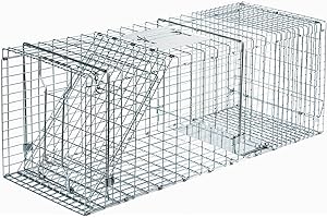 DAMOOO Heavy Duty 37x13x14.5 Inches Foldable Live Trap for Stray Cats, Raccoons, Skunks, Groundhogs, Armadillos and Other Live Animals. Steel Collapsible with Humane Trap Release Door.