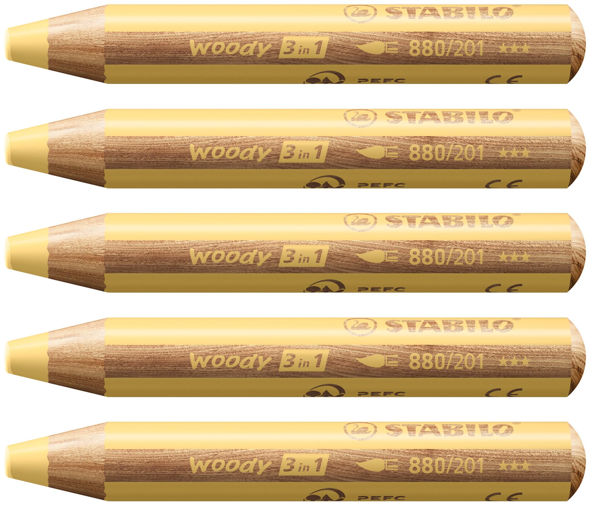 STABILO woody 3-in-1 - Multi-Talented Pencil - Pack of 5 - Pastel Yellow