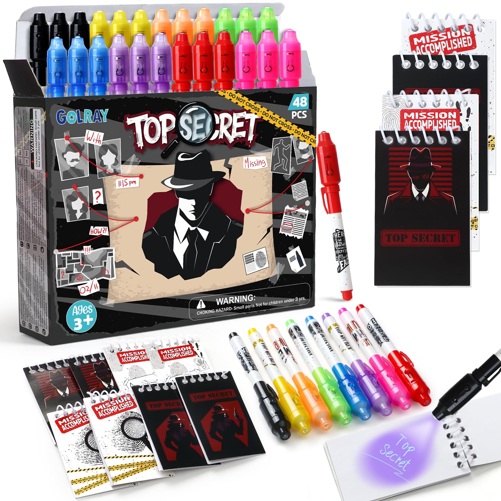 Toyssa 48Pcs Party Bag Fillers for Kids Include Invisible Ink Pen & Notebook, Pinata Filler Kids Party Favours Supplies Magic Pens Gifts for Boys Girls Birthday Christmas Classroom (Detective)