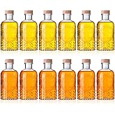 Teenyyou 12 Pcs Clear Glass Bottles 6.8oz/ 200ml Heavy Base Whiskey Glass Bottles Vintage with T Top Cap for Wine Beverage Drink Oil Vinegar Kombucha Beer Soda with Cork Stopper (Vintage Oval)