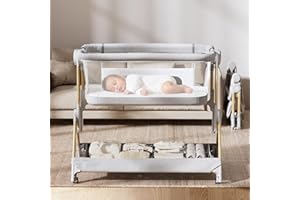 ANGELBLISS Baby Bassinet, 3-in-1 Bedside Bassinet for Baby, One-Touch Foldable Baby Crib for Newborn with Full-Mesh Sides & Adjustable Height, Mattress & Storage Bag