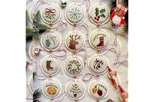 GENERIC Hand Embroidery Christmas Ornament Kits, Cross Stitch Christmas Embroidery Patterns Needlepoint Kit for Adults & Beginners, Set with Easy & Instructions (1#)
