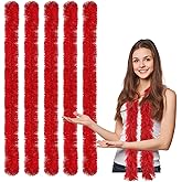 FeelfunFeather 5pcs Feather Boa - Red Artificial Fluffy Boas Bulk 5 Ft for Wedding Birthday Tea Party Christmas Costume Decor
