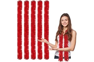FeelfunFeather 5pcs Feather Boa - Red Artificial Fluffy Boas Bulk 5 Ft for Wedding Birthday Tea Party Christmas Costume Decor