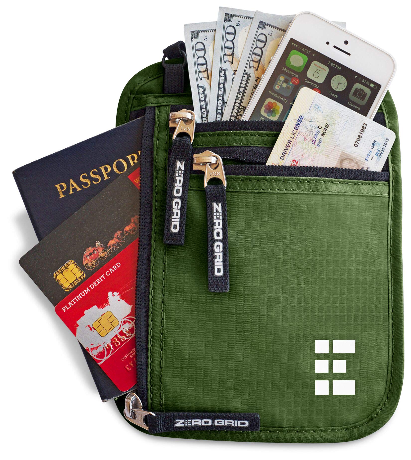 Zero GridNeck Wallet w/RFID Blocking - Concealed Travel Pouch & Passport Holder