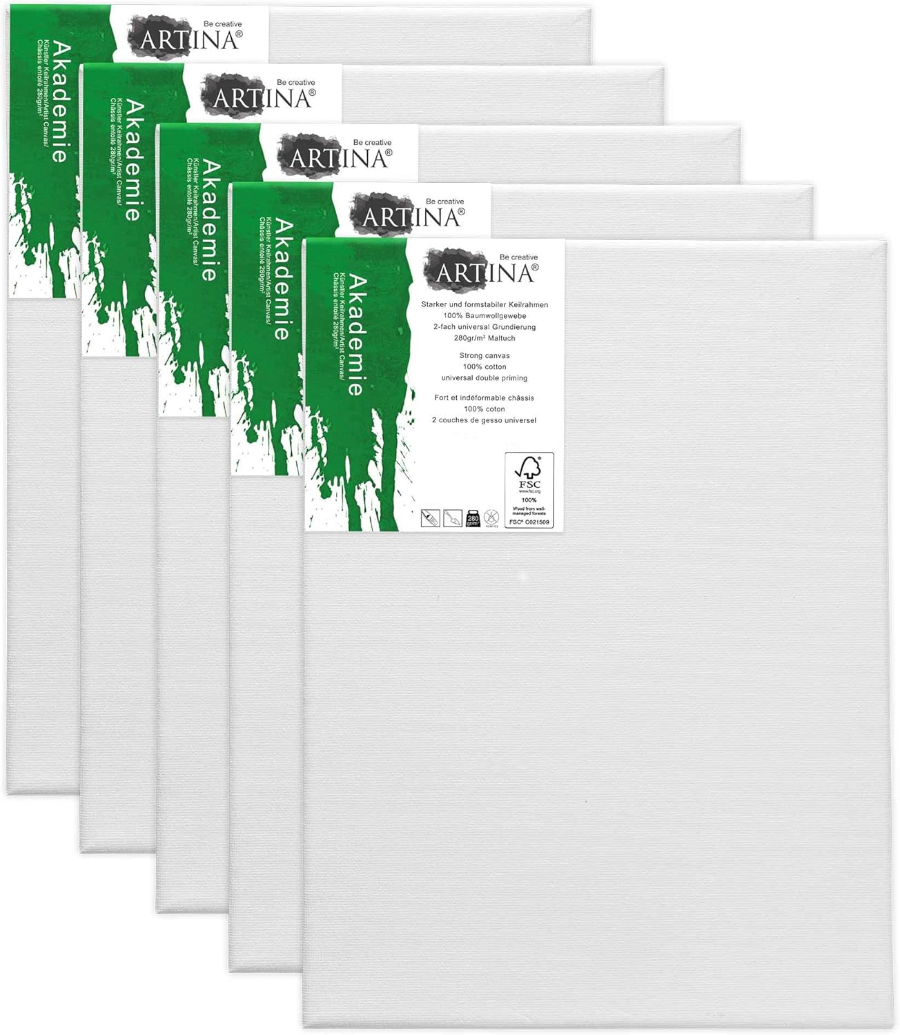 Artina 5pcs Paint Canvas Set 18x24 cm, FSC® Canvas for Painting 100% Cotton Canvas Stretcher Frame 280 g/m² - Image 4