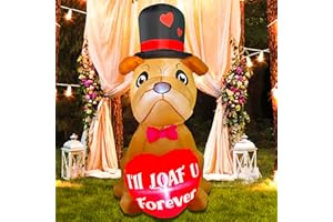 JOYEASE 4 Ft Valentine's Day Inflatable Bulldog with Heart Light Up Decoration Blow Up Shar Pei Dog for Birthday Wedding Anniversary Party Decor