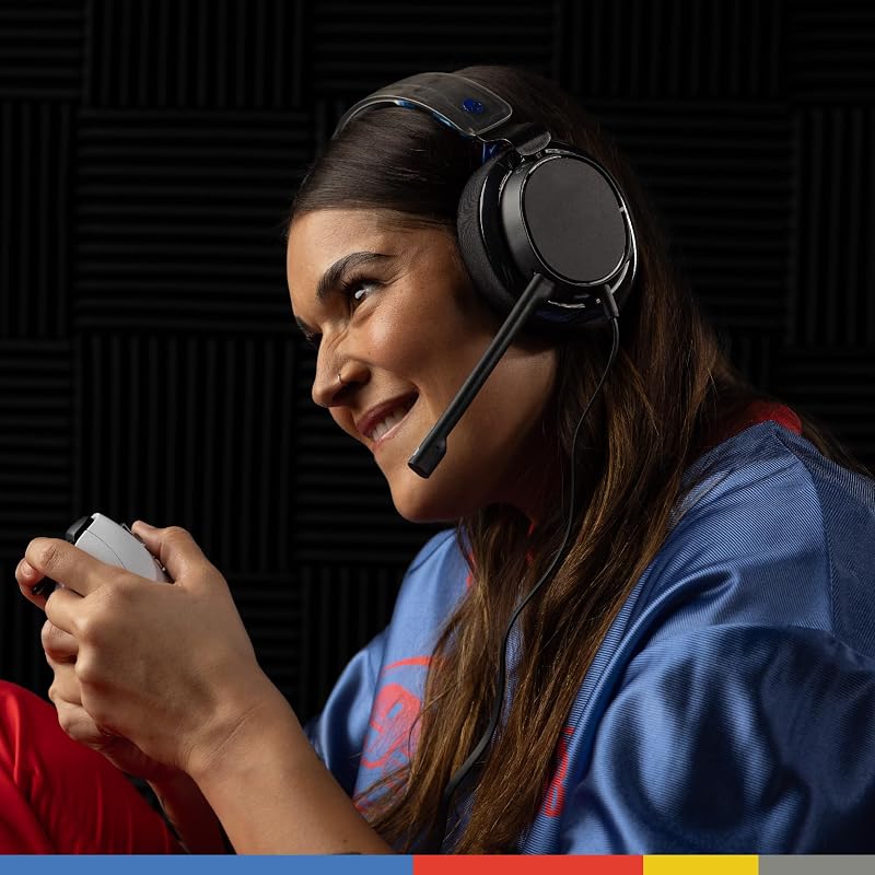 SLYR Pro Casque de Gaming Multiplateforme Supra-Auriculaire Filaire, Perception Sonore Optimisée, Microphone IA, Compatible Xbox + PlayStation + PC - Bleu