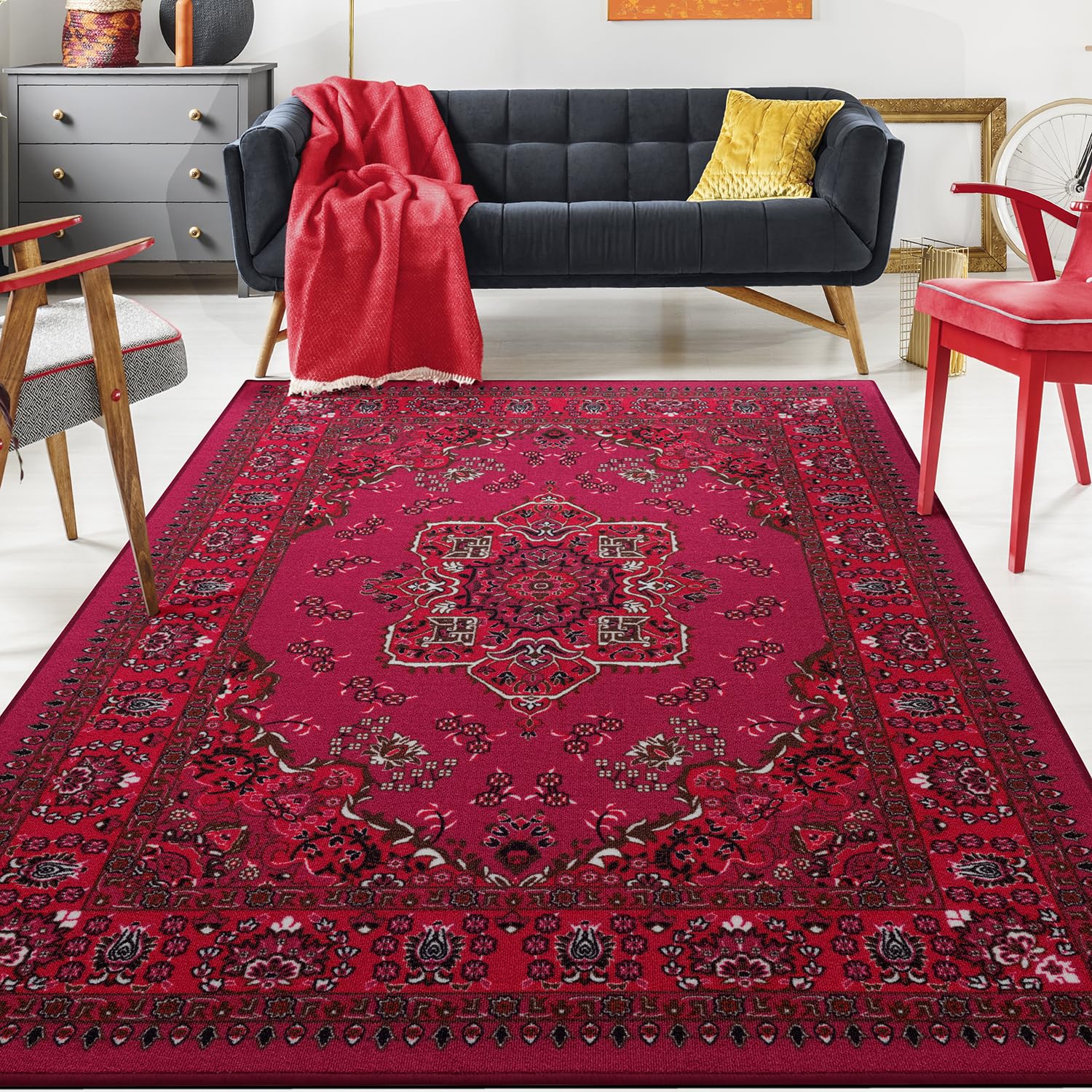 Photo 1 of Antep Rugs Alfombras Oriental Traditional 4x6 Non-Skid (Non-Slip) Low Profile Pile Rubber Backing Indoor Area Rugs (Pink, 4' x 5'8")