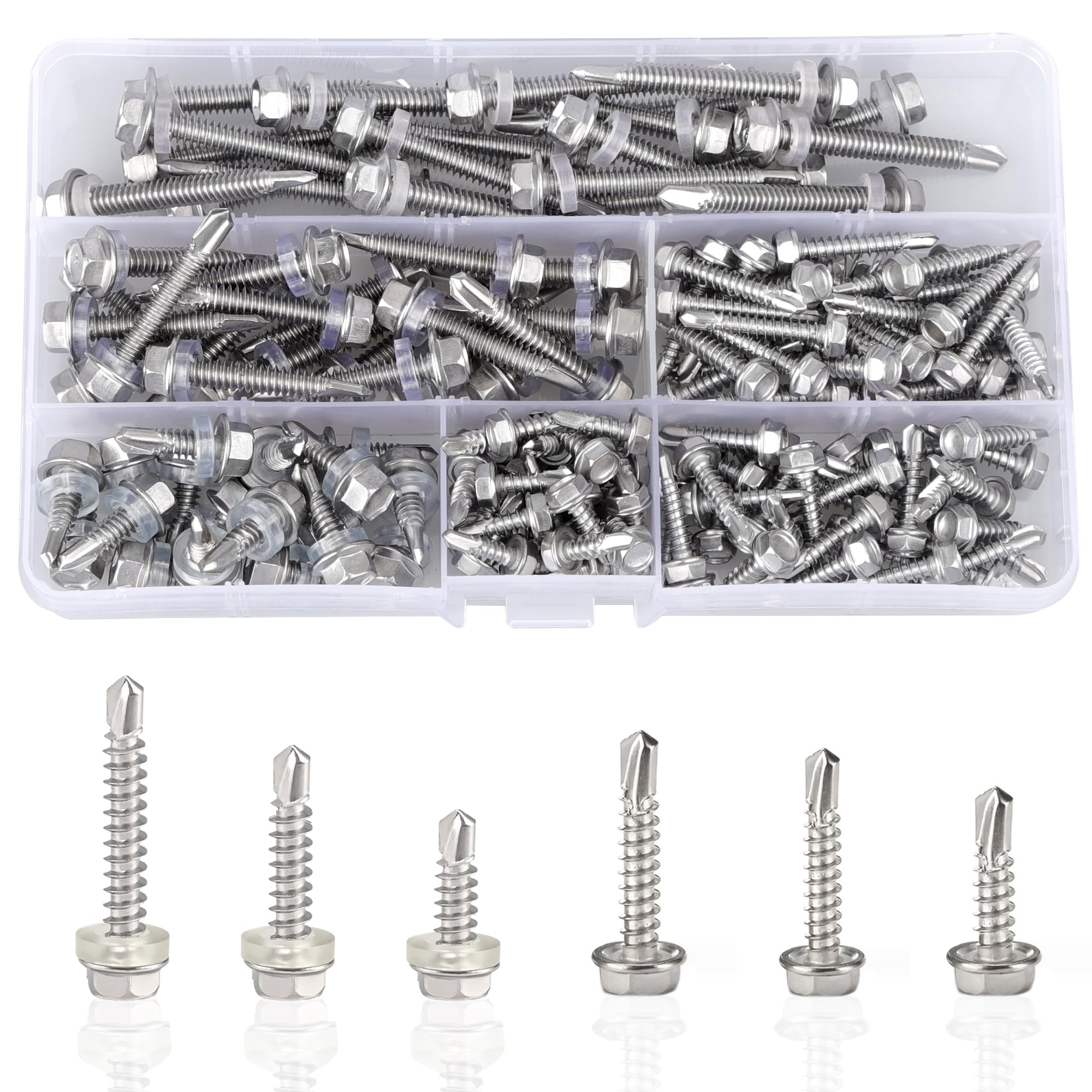 Roosea 165 Pcs M4.2/M5.5 410 Stainless Steel Self Drilling Hex Head Screws Hex Head Self Tapping Screws with Hex Socket Self Tapping Screws Metal for Roof Sheet Metal Wood Building Construction