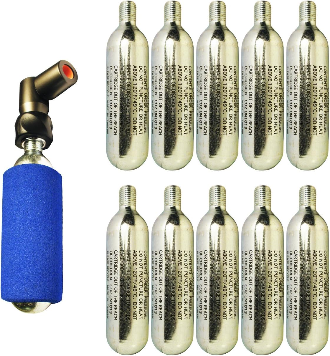 KRONYO CO2 pump TWIST 'n GO 2in1 Presta & Schrader Valve with 10 x