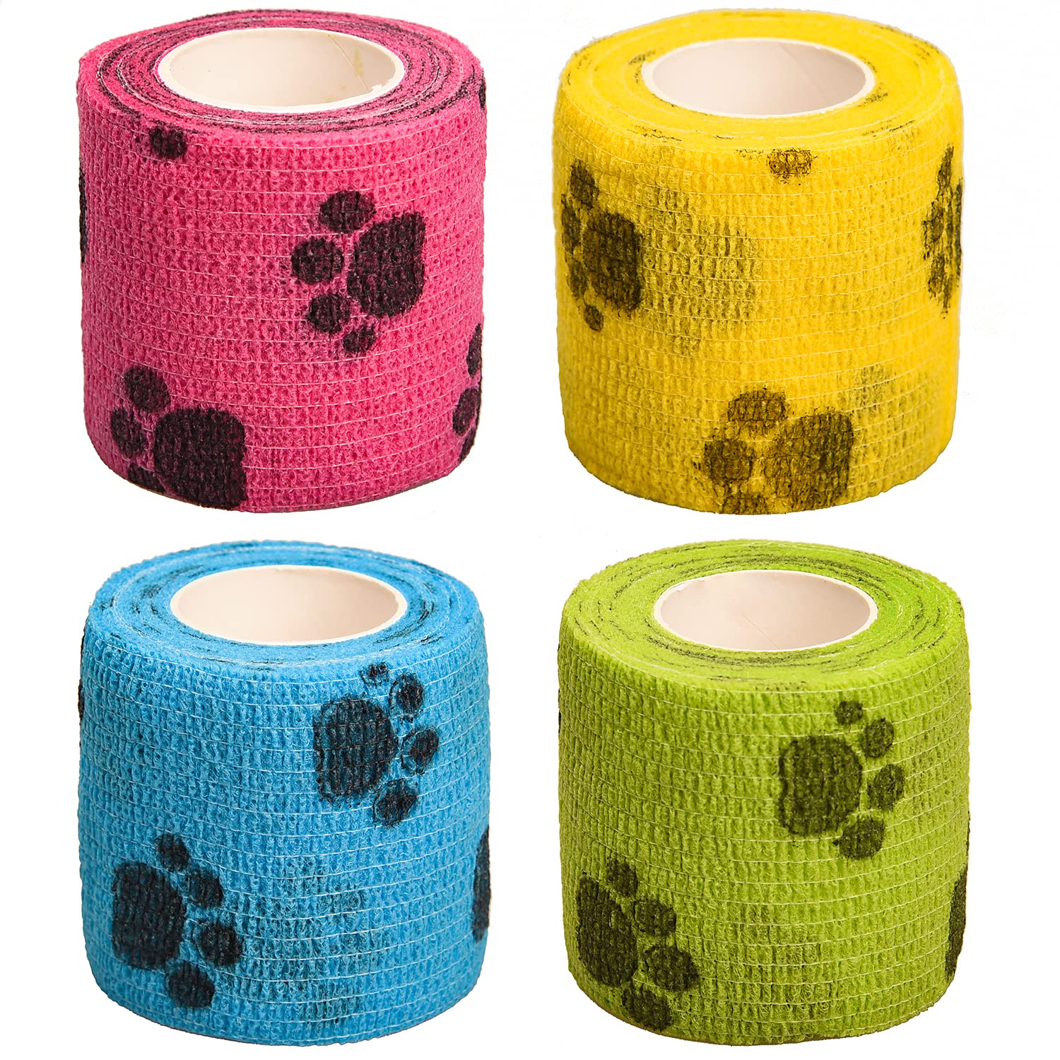 NAUZE 4 Rolls Pet Vet Wrap Pet Vet Bandage Self Adherent Bandage Dog Paw Pattern Bandage