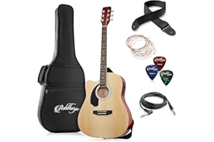 Ashthorpe Full-Size Left-Handed Dreadnought Cutaway Acoustic-Electric Guitar Bundle - Premium Tonewoods - Natural