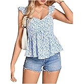 MakeMeChic Women's Floral Ruffle Sleeve Blouse Sweetheart Peplum Shirred Summer Casual Dressy Tops