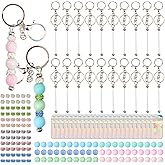 160pcs Beadable Keychains Set Bulk for Keychain Making Kit with Beadable Keychain Bar Silicone Beads Spacer Beads Gifts for Women Men DIY Crafts