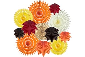 BALUN ADMHAIL 12 PCS Fall Party Decorations Orange Hanging Paper Fans Maple Leaves Paper Fans Paper Flowers Decorations for Wall for Autumn Thanksgiving Birthday Baby Shower Rustic Wedding Decorations