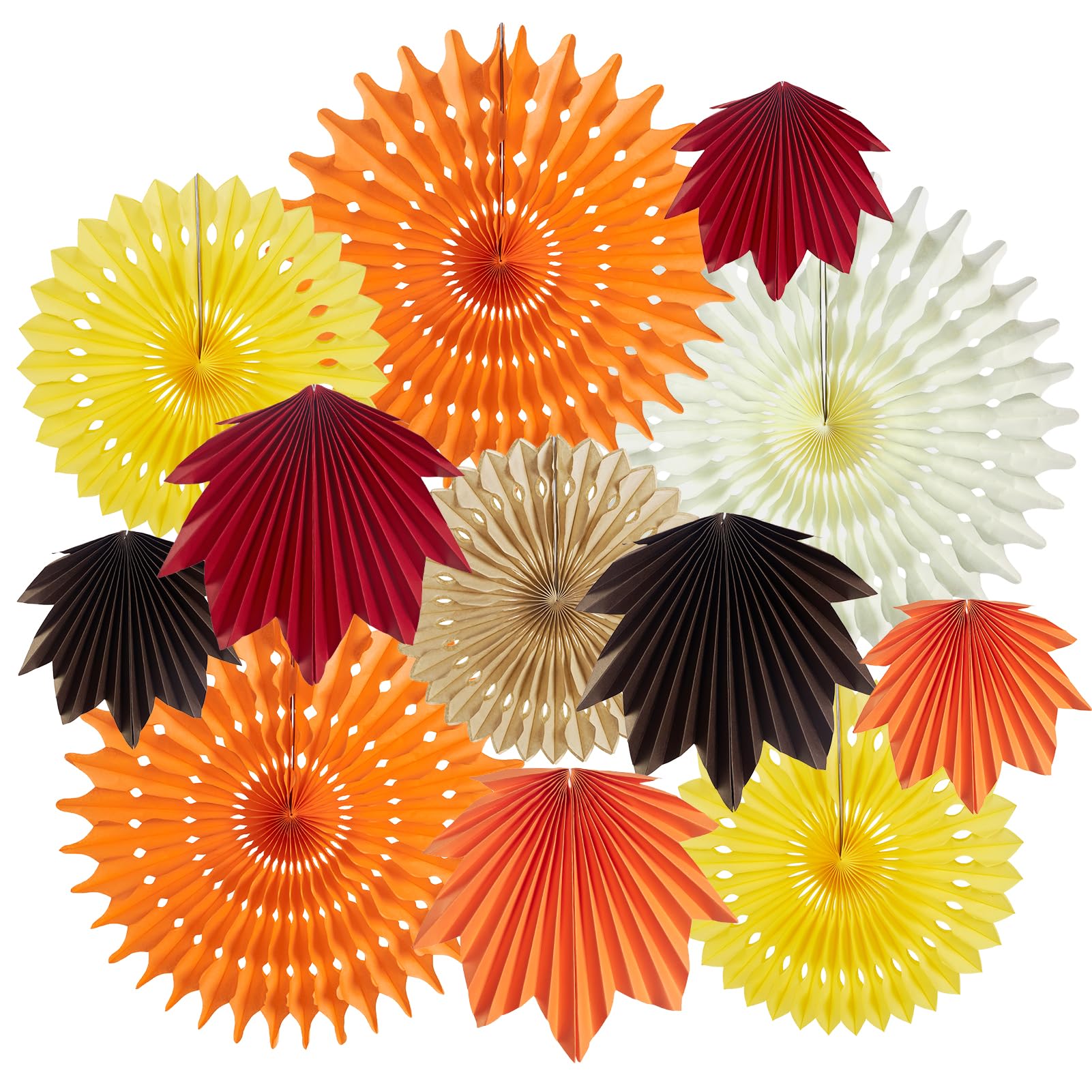 Photo 1 of 12 PCS Fall Party Decorations Maple Leaves Paper Fans Orange Hanging Paper Fans Paper Flowers Decorations for Wall for Autumn Thanksgiving Birthday Baby Shower Rustic Wedding Decorations, 14001-1215