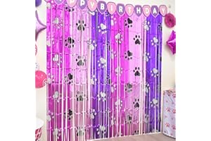 Bupelo Pink Paw Birthday Decorations, 2 Pack Pink and Light Purple Birthday Party Supplies 3.3 x 6.6ft Tinsel Foil Fringe Curtains Photo Booth Props Backdrop Streamers, House Room Decor for Girls