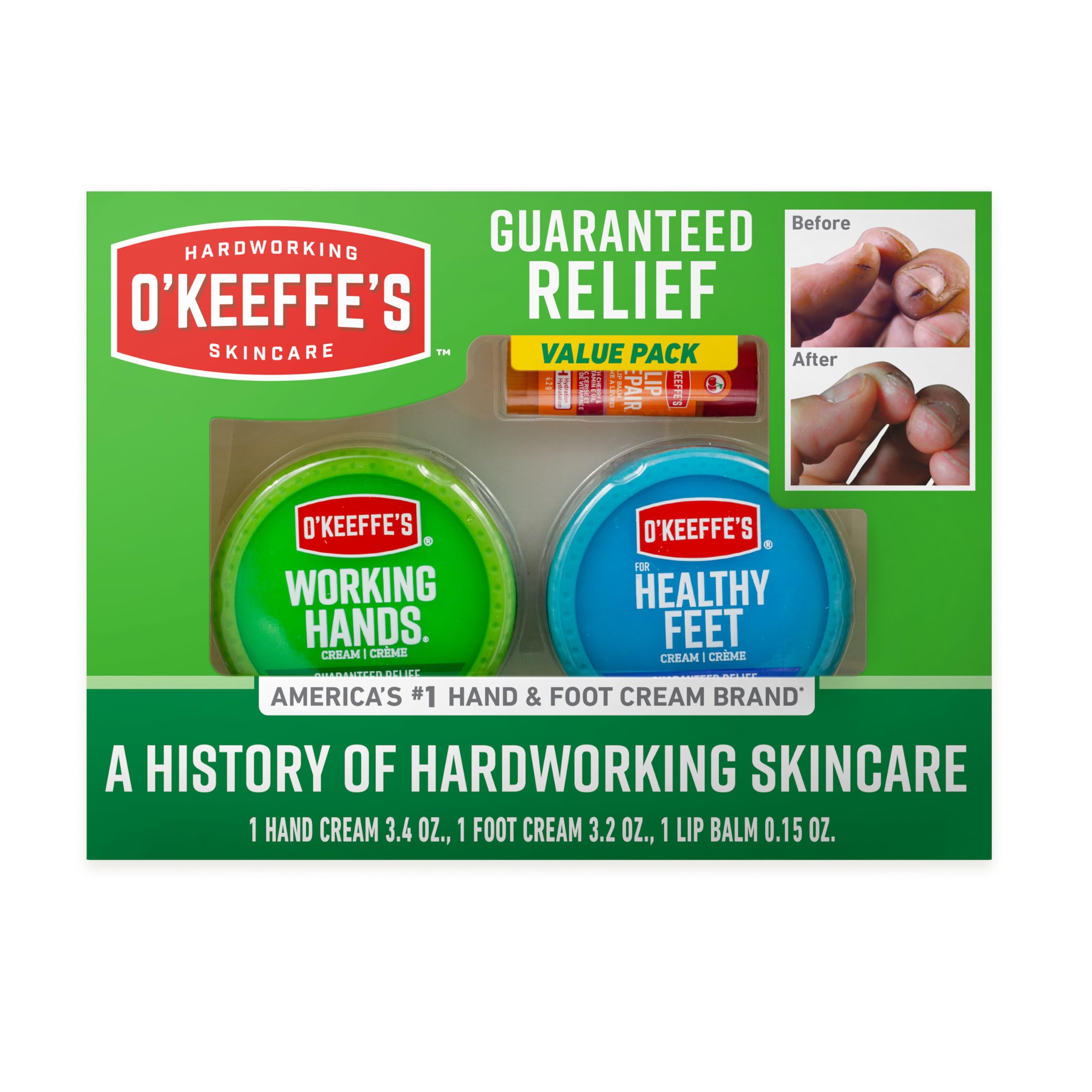 O'Keeffe's Giftbox Including Lip Repair with Cherry and Vitamin E Oil Stick, Working Hands Jar and Healthy Feet Jar, Gift Idea