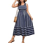 RWJ Women's Plus Size Sundress 2026 Summer Casual Sleeveless Square Neck Smocked Tank Beach Vacation Long Maxi Dresses