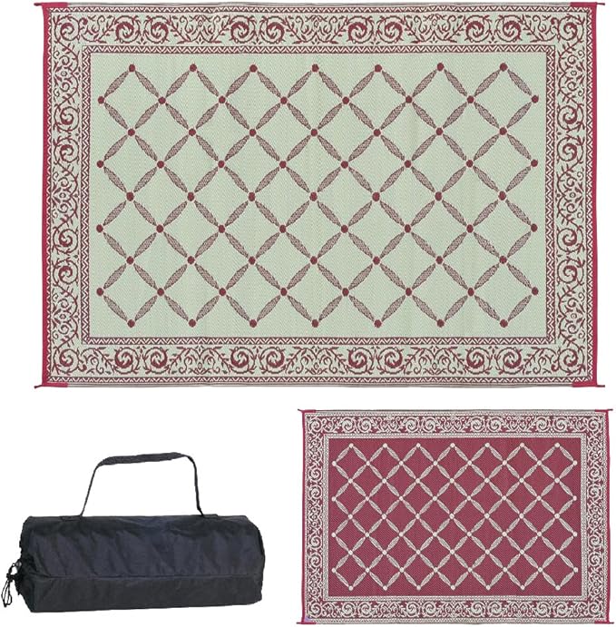 Reversible Mats 116095 Outdoor Patio Burgundy/Beige RV Camping Mat